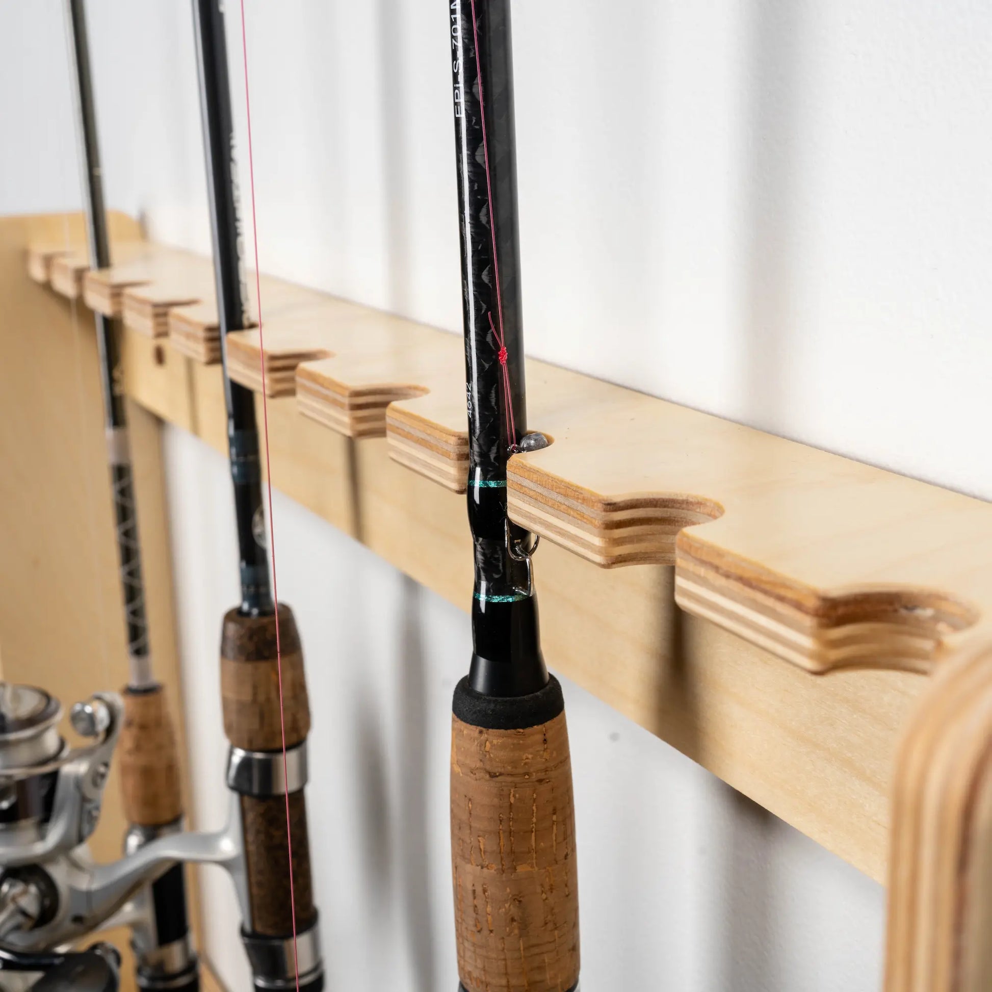 Wallmount Fishing Rod & Pole Rack Unfinished Red Oak 